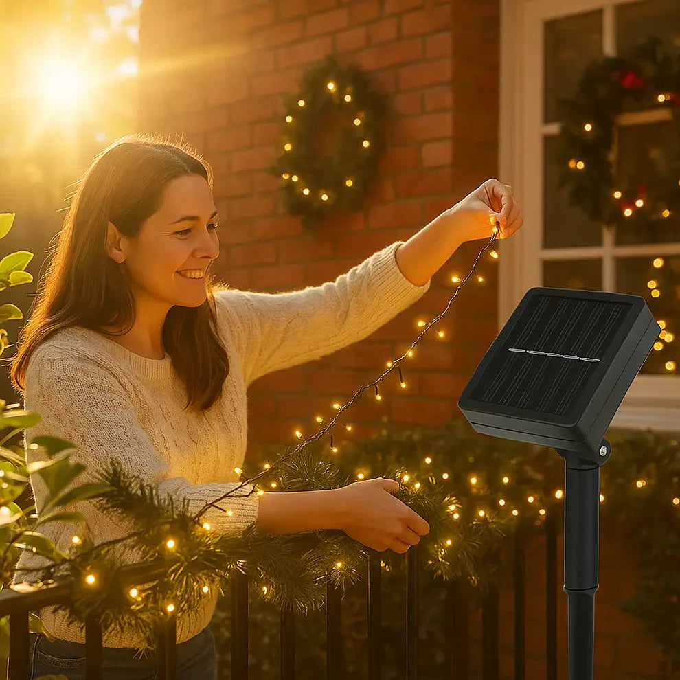 Luces Solares Navideñas de 20 Metros y 170 Luces Led🎄(Amarillas y Multicolor)