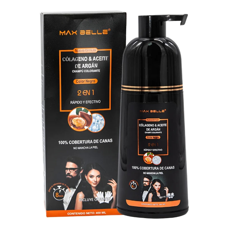 🖤 Shampoo Colorante Anti Canas Natural 2 en 1 con Colágeno y Aceite de Argán (Incluyen Guantes)